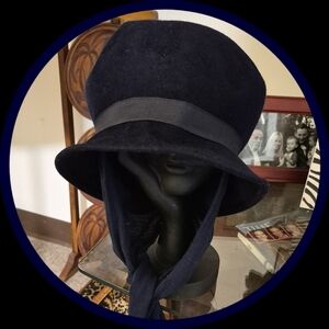 ZephyrVintage 60's Blue Wool Felt Cloche Scarf Hat Union Made USA #P166892